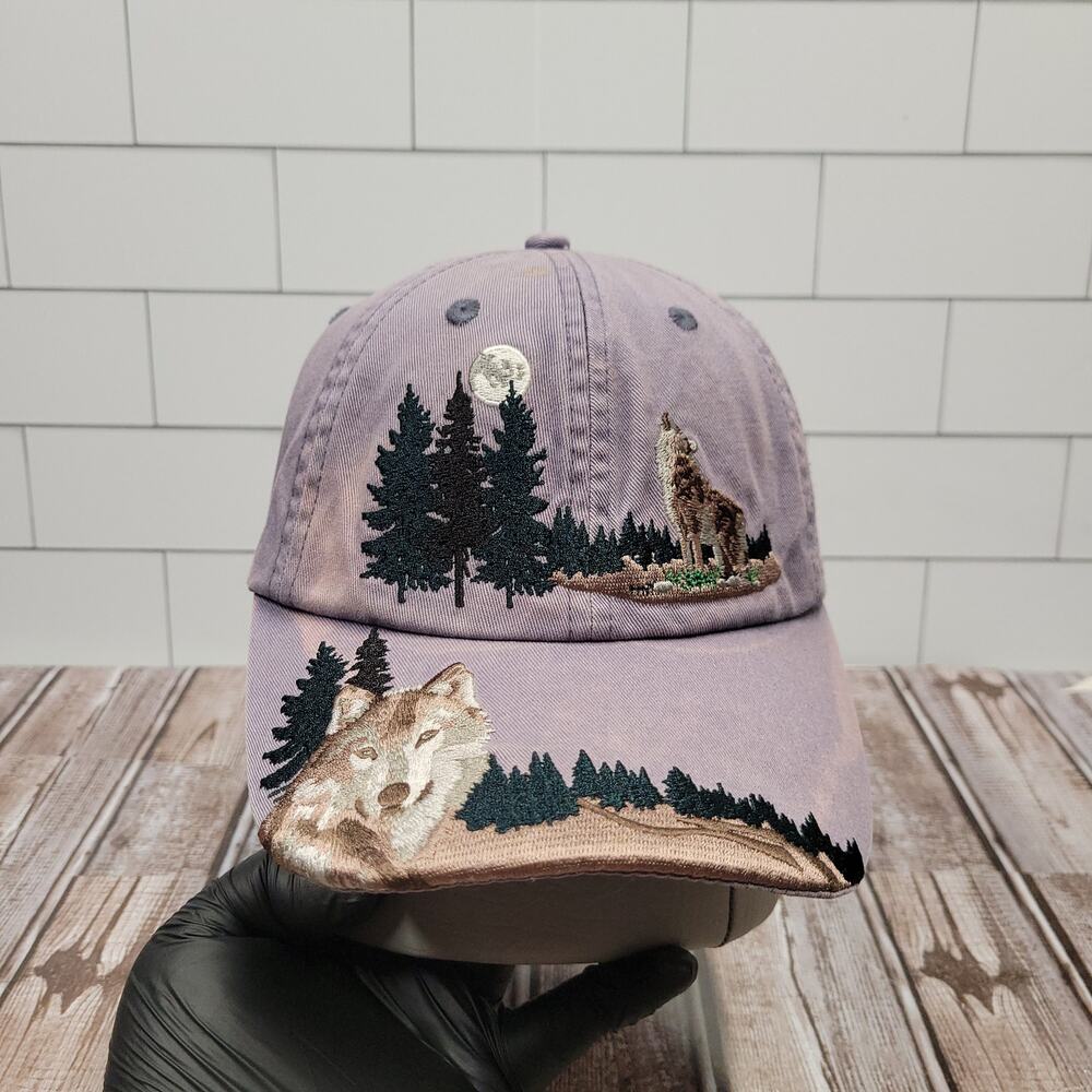 Royal Resortwear Columbus Zoo Wolf Forest Moon Strapback Hat Purple